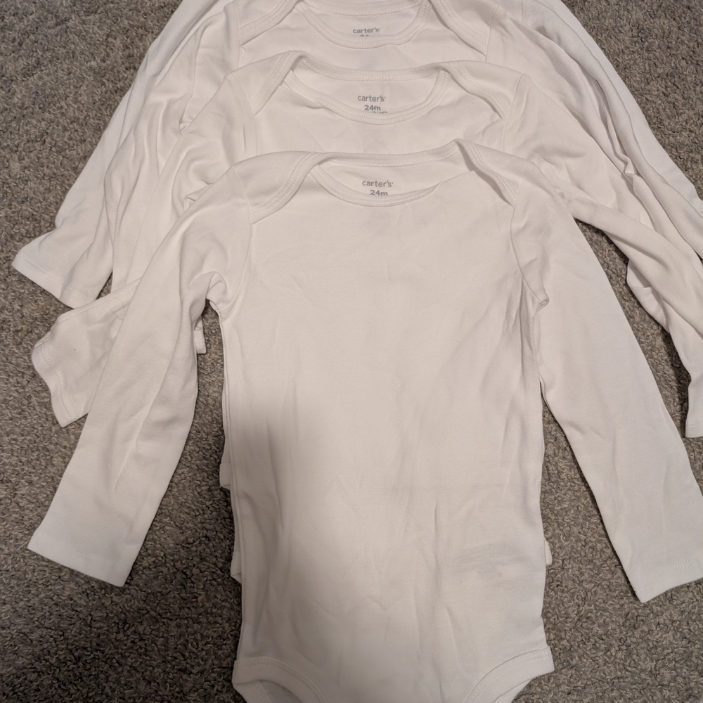 3 For $12 Carter's White Long Sleeve Bodysuits